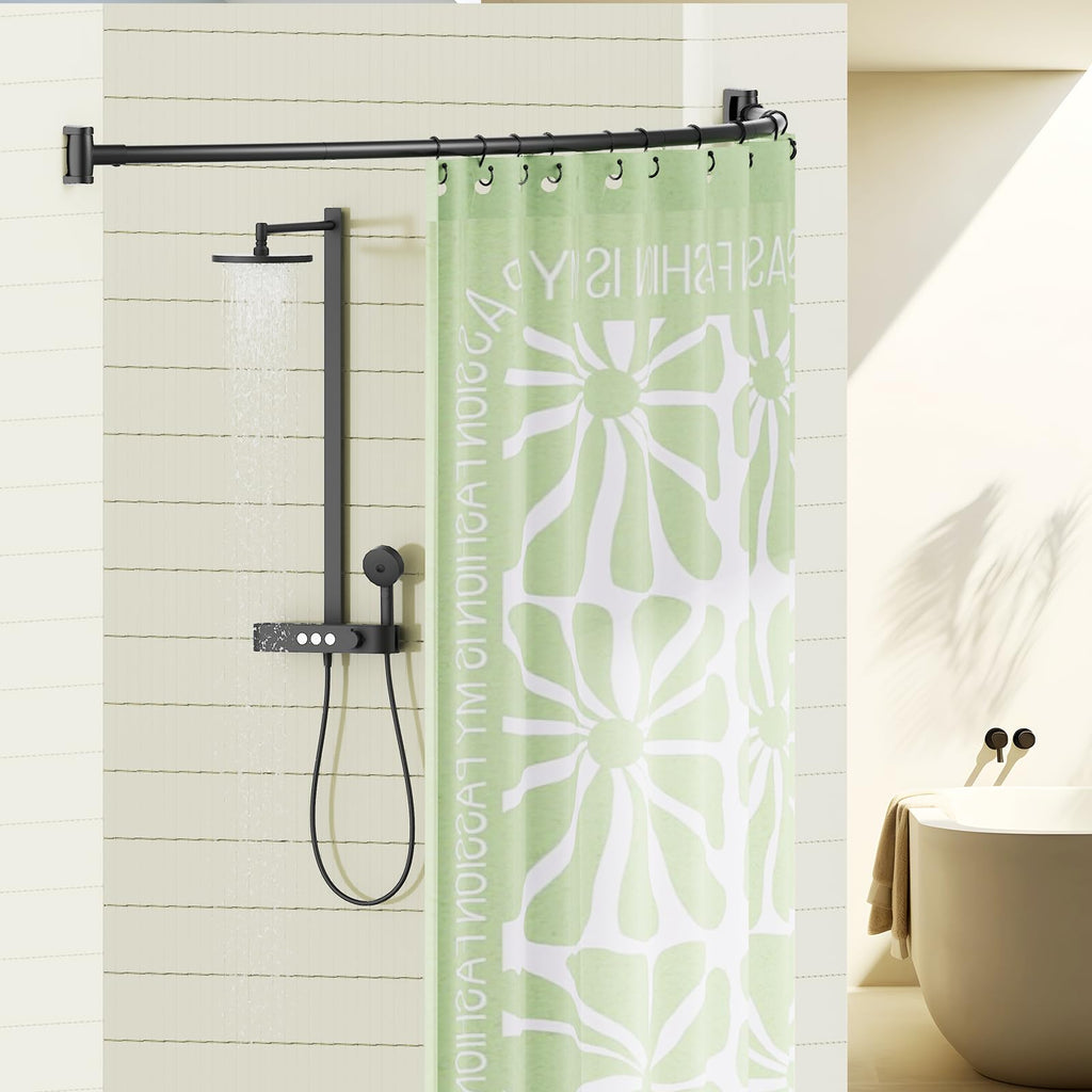 Abiglifty Curved Shower Curtain Rod, 43-78 Inches Adjustable Curved Shower Rod, Shower Curtain Rod, Round Extra Wide Shower Rod for Bathroom, Bathtub, Stall, Need to Drill, Black (43-78 Inches)