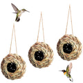 Puninoto Humming Bird Houses for Outside Hanging, Natural Grass Hanging Bird Hut, Hand Woven Hummingbird Nest, Large Wren Finch Bird House for Garden Window Outdoor Home Decoration, 3 Pack