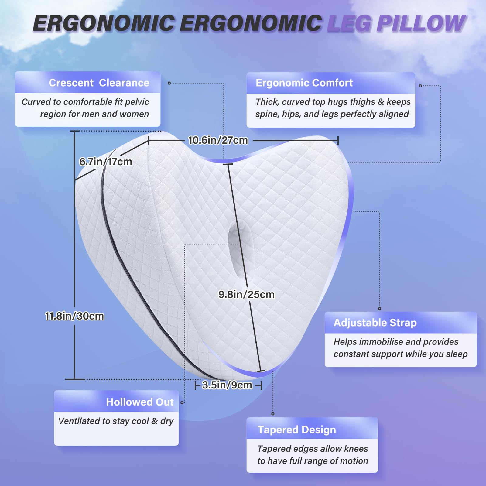 SAHEYER Knee Pillow, Soft Memory Foam Body Pillows, Heart Shape Hip Support Leg Pillow for Side Sleepers, Washable Cover Coussin Grossesse for Spine Alignment, Sciatica Reduce Pressure (White)