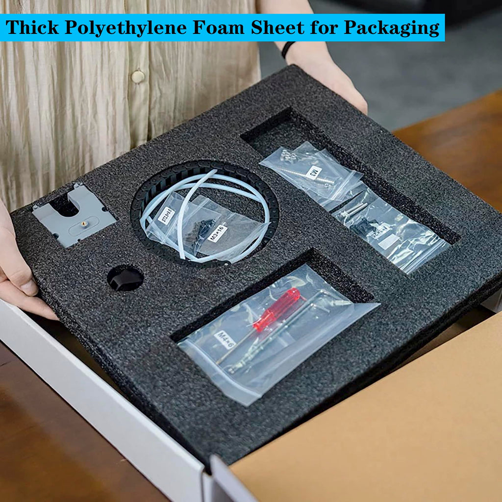 QISF 2PCS Cuttable Polyethylene Foam Block 12x10x3.5Inch Packing Sheet,9CM/3.5In Thick Padding Inserts Foam for DIY Crafts,Cases and Boxes Packing, Black