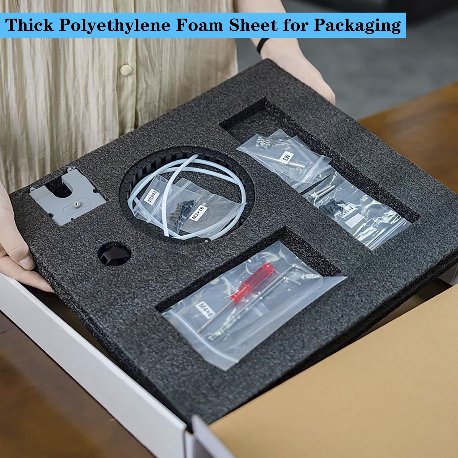 QISF 2PCS Cuttable Polyethylene Foam Block 12x10x3.5Inch Packing Sheet,9CM/3.5In Thick Padding Inserts Foam for DIY Crafts,Cases and Boxes Packing, Black