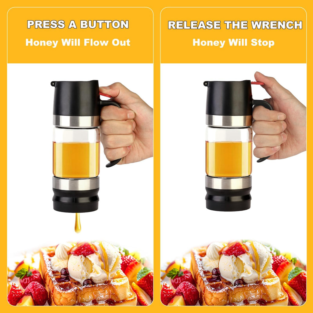 HOMKULA Glass Honey Dispenser No Drip, Maple Syrup Dispenser for Coffee, Tea, Pancake, Black (9 OZ, 1 Pack) C1