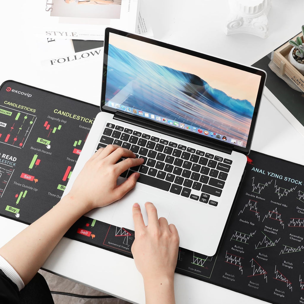 Stock Market Invest Day Trader Trading Mouse Pad Chart Patterns Cheat Sheet for Accountants, Coders & Productivity Non (Black)