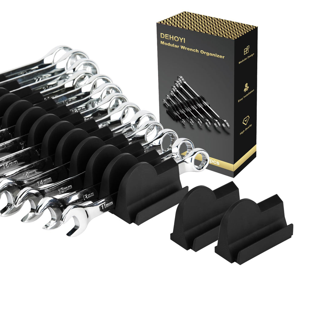 48 pcs Modular Wrench Organizers for Tool Drawers - Wrench Rack with Metric&SAE Labels, Perfect Tool Storage Holder. Gift for Father, Brother and Boyfriend (Black Without Magnet)