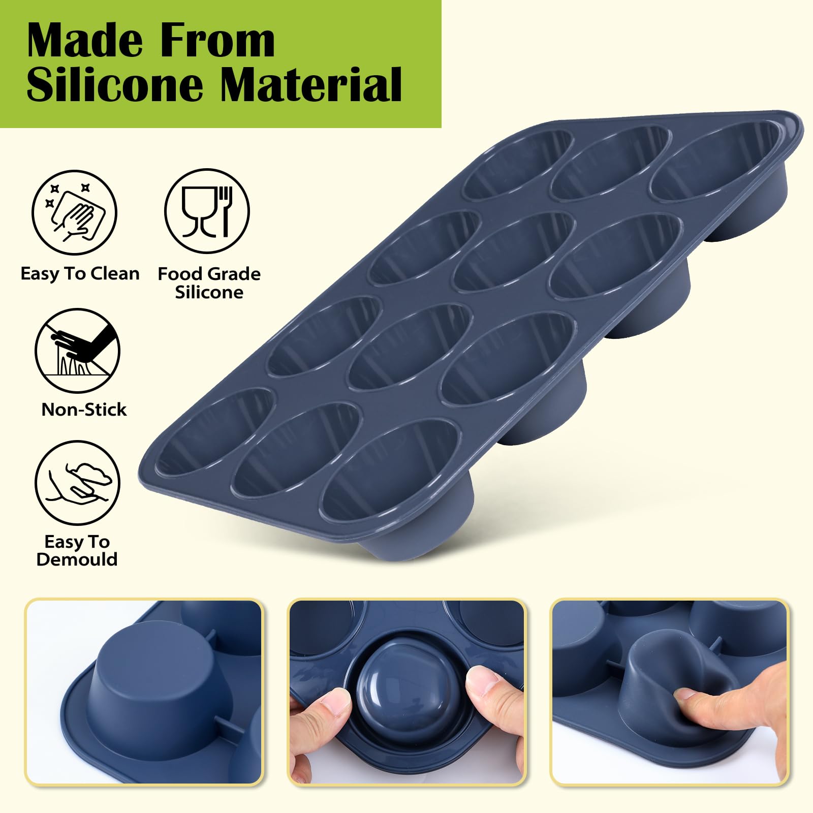 Vnray 2 Pack Silicone Muffin Baking Pan & Cupcake Tray 12 Cup - Nonstick Cake Molds/Tin, Silicon Bakeware, BPA Free, Dishwasher & Microwave Safe by Vnray (12 Cup Size, Grey)