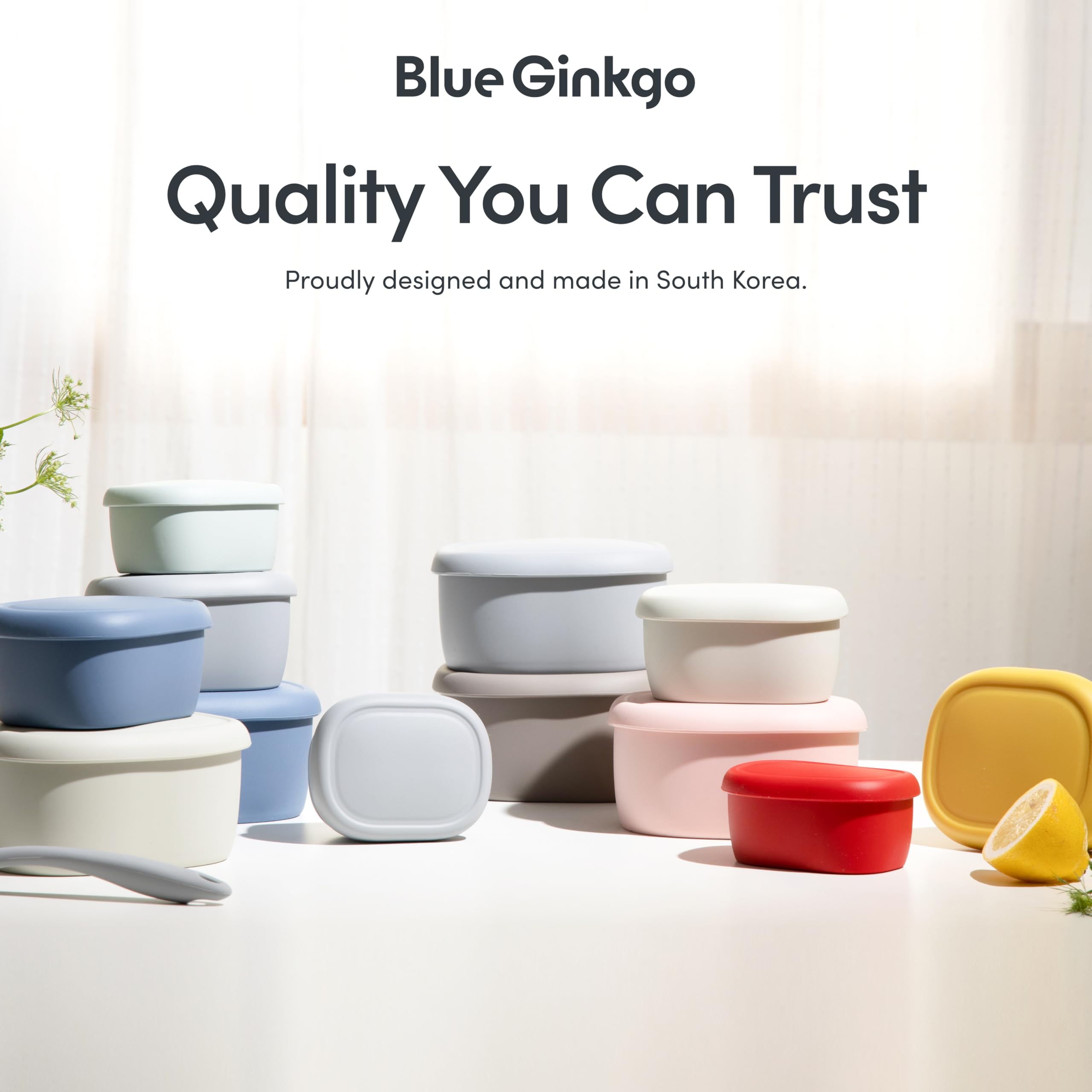 BLUE GINKGO Nesting Silicone Containers - Set of 3 Silicone Food Storage Containers | Made in Korea, BPA Free, Airtight, Dishwasher and Freezer Safe (200ml, 300ml, 600 ml) - Green