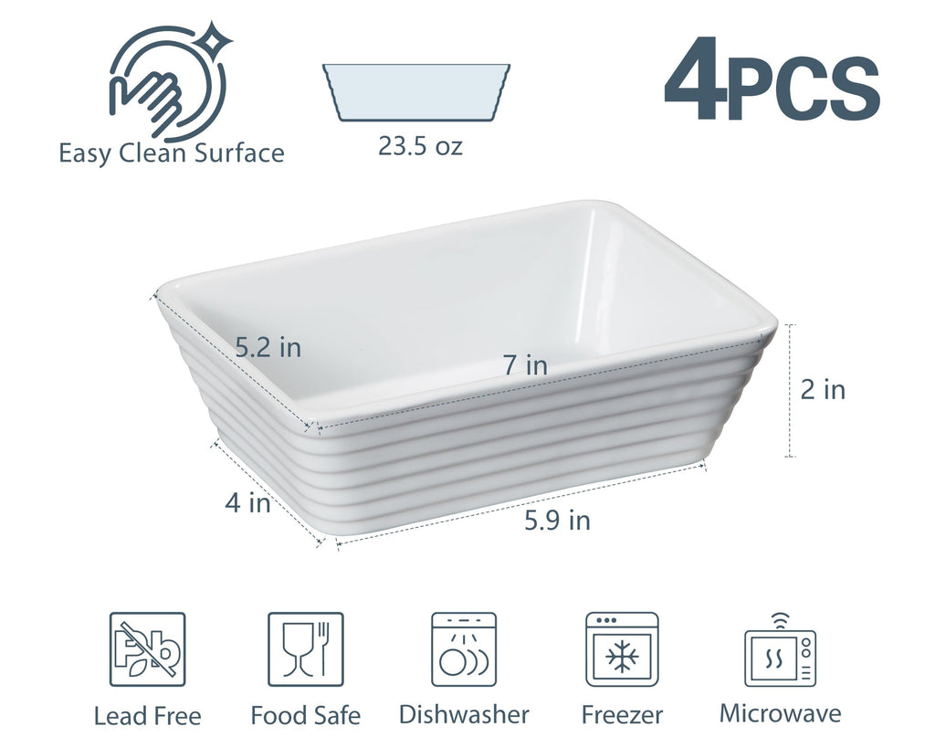 ONEMORE Small Baking Dish, Rectangle Ceramic Baking Dish for Oven, Individual Casserole Dishes for Toaster Oven, 5x7 Small Deep Lasagna Baking Dish, Oven Safe, 1-2 Person Baking Dishes Set of 4, White
