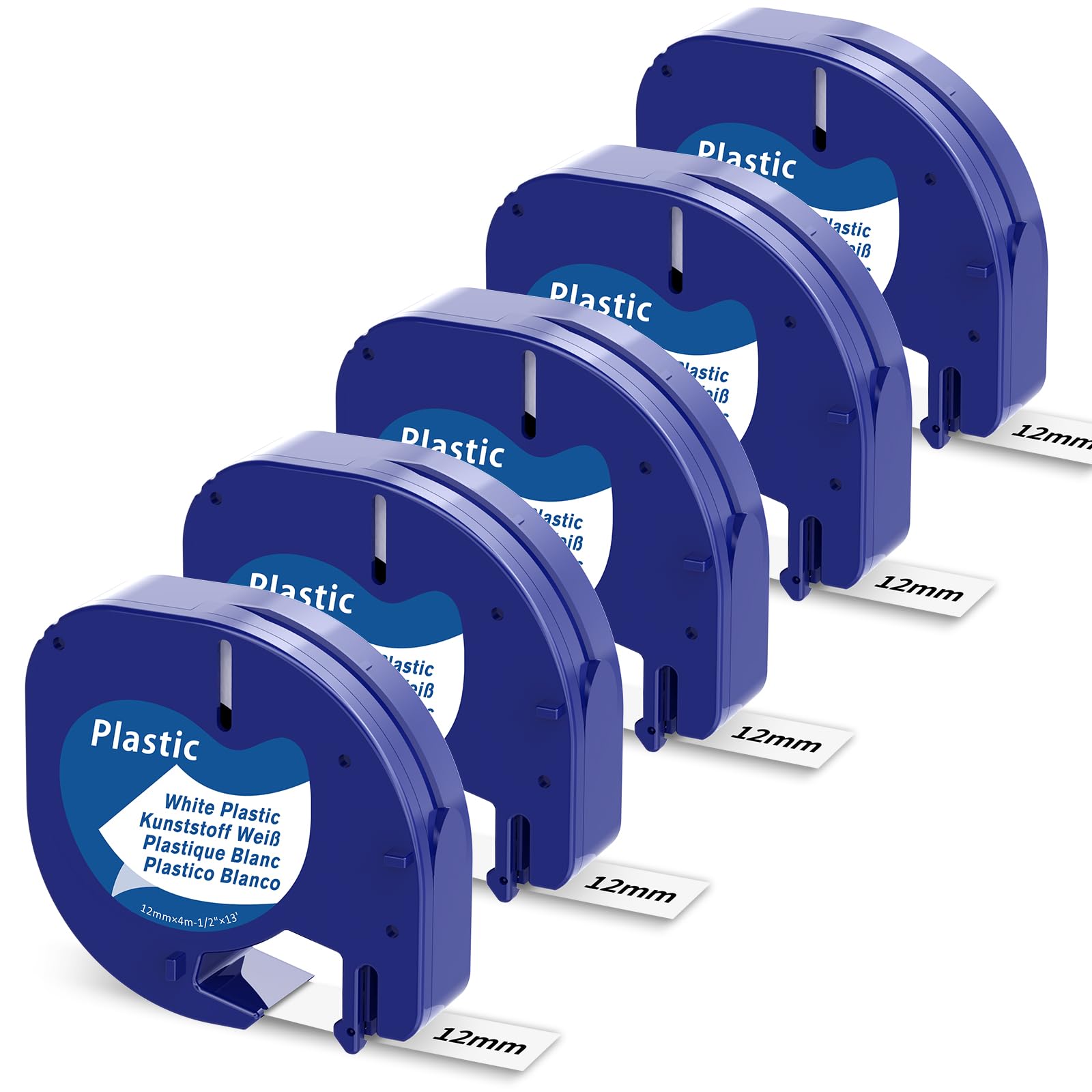 Compatible with Dymo LetraTag Refills Plastic White 91331 12mm x 4m LT Label Tape for DYMO Letra Tag LT-100H LT-100T Plus 200b QX50 Label Maker, 5-Pack,1/2'' x 13'