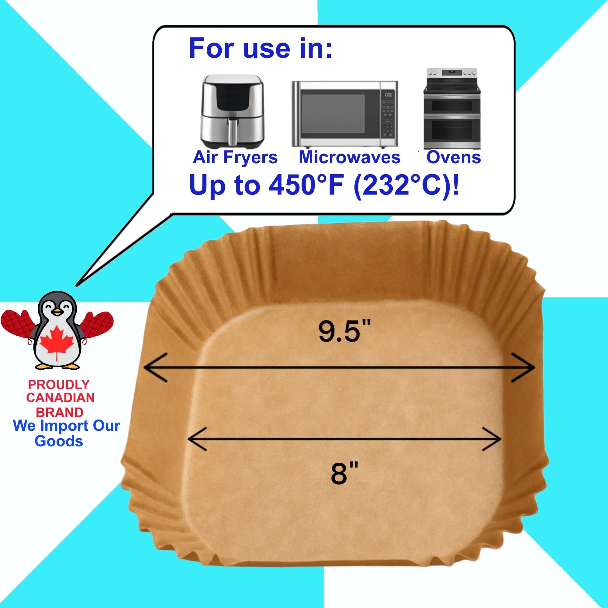 100 Air Fryer Liners - 8" x 8" Non-Stick Parchment Liners and Baking Paper Inserts for 5-8 Quart Air Fryers and 9" Square Pans and Casserole Dishes. from KOOL-EEZ Kitchen