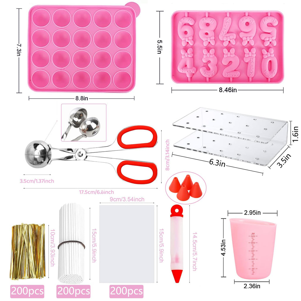 GZMAISULEE Cake Pop Molds Kit 610PCS Lollipop Cake Pop Maker Set with Cake Pop Stand, Cake Pop Sticks and Wrappers, Decorating Pen, 4 Piping Tips, Measuring Cup