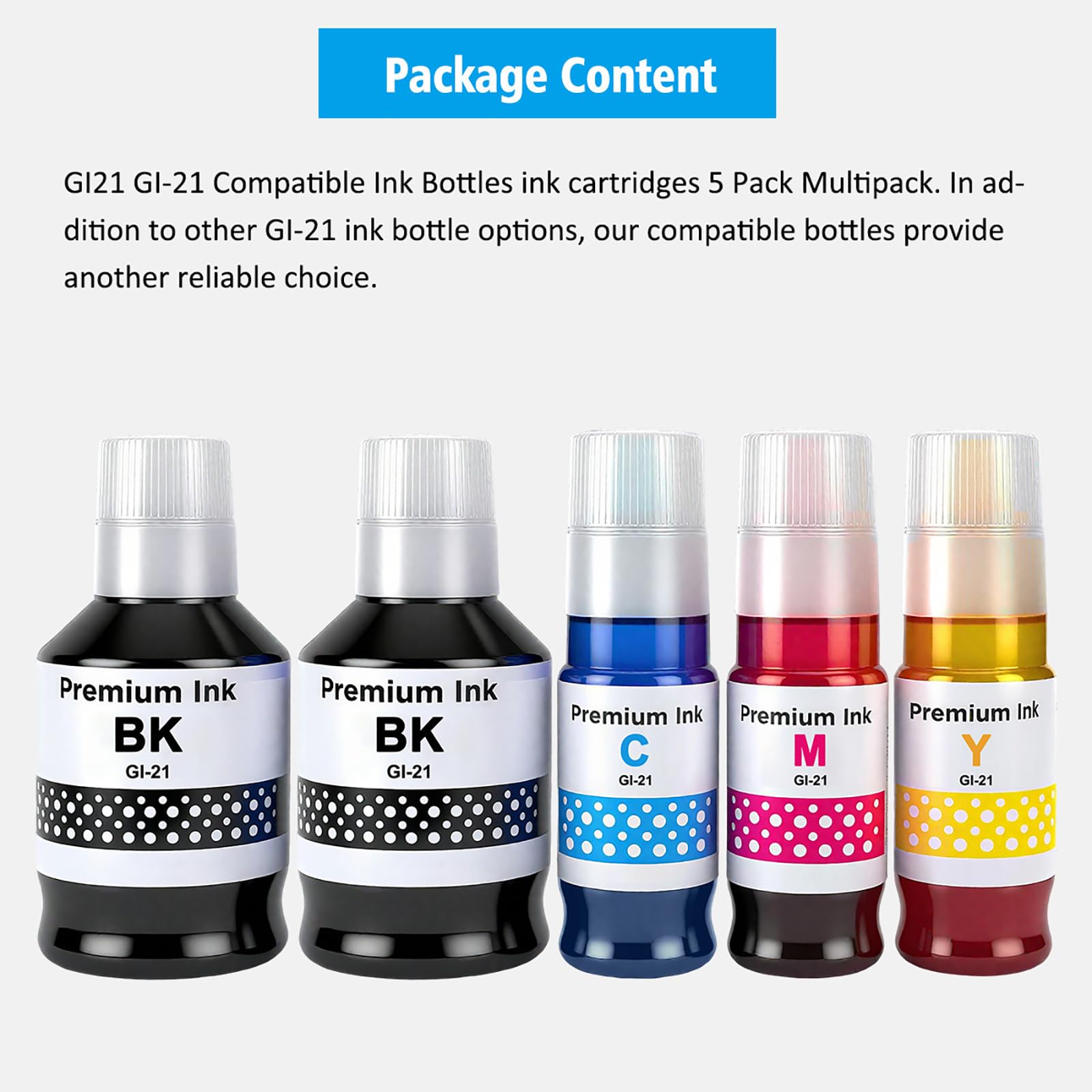TONTINTA GI-21 GI21 G3270 G3290 Compatible Ink Bottles 5 Pack Multipack High Capacity for Canon G3260 G2260 G1220 G1230 G2270 G4270 G4280 Printers 170ml Black Ink Refill 70ml C/M/Y Ink Refill