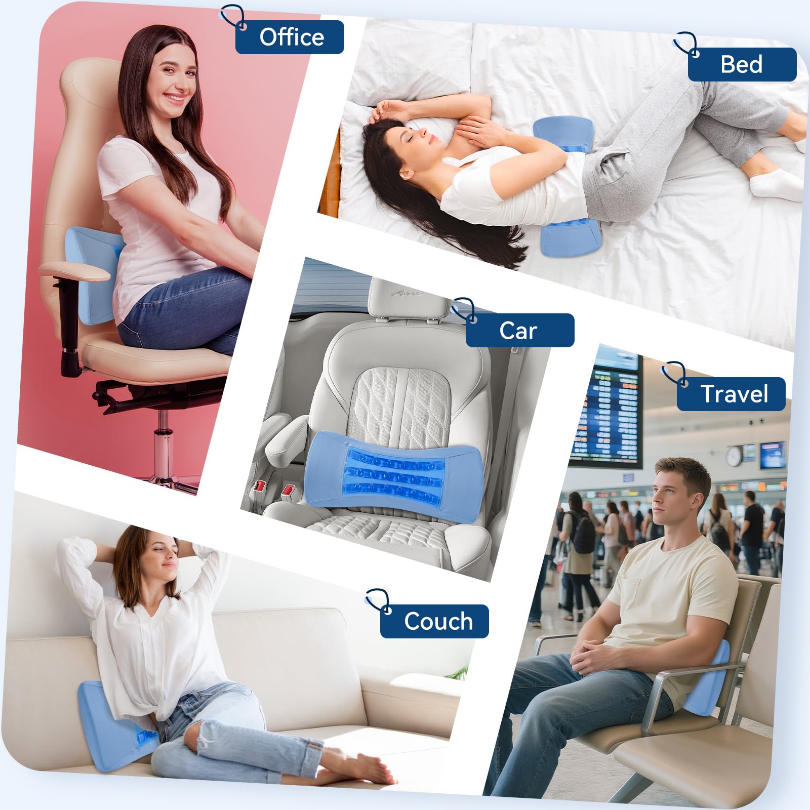 Lumbar Support Pillow for Bed, Memory Foam Lower Back Pillow with Cooling Gel, Ergonomic Back Support for Side & Back Sleepers, Removable Breathable Cover for Bed, Sofa & Car