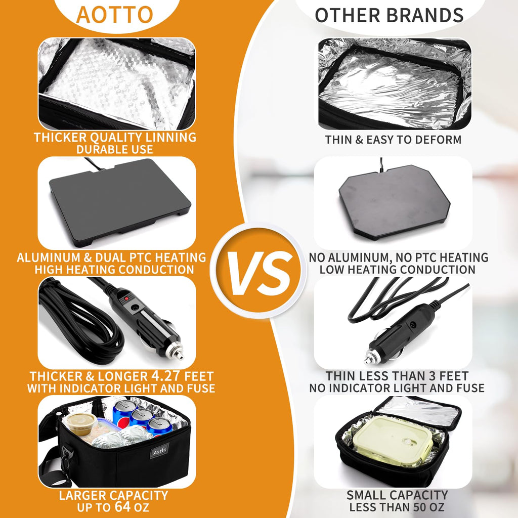 Aotto Electric Lunch Box Food Heater, 12V/24V Car Food Warmer, Portable Oven Heated Lunch Box for Adults - Cook, Reheat & Keep Meals Warm for Vehicle, Truck, and Travel