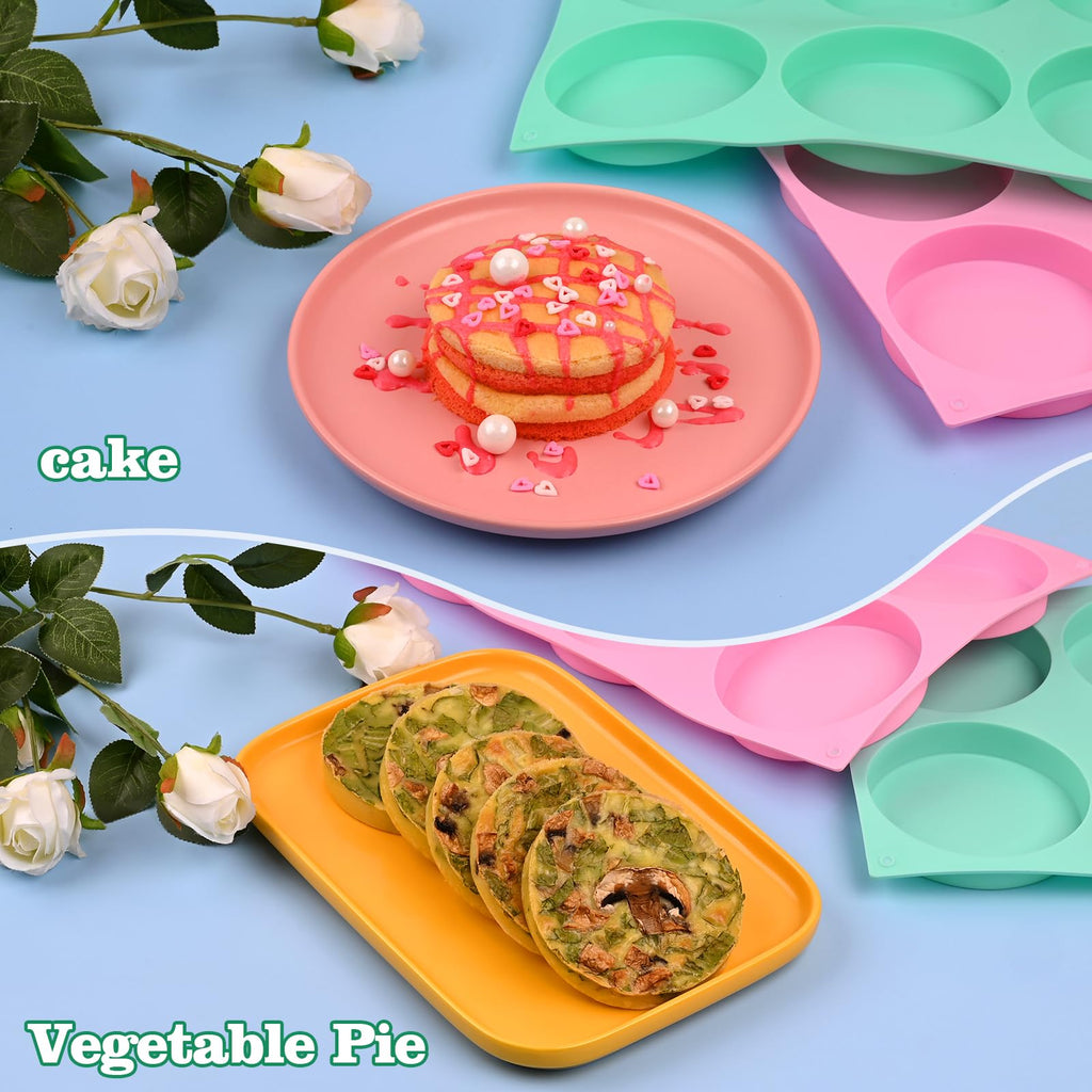 HUAKENER 2 Pcs Silicone Molds for Baking, 6-Cavity Large Round Silicone Baking Mold, Non-Stick Muffin Top Pan/Whoopie Pie Pan/Cake Pan/Egg Pan for Cake Muffin Dessert Hamburger Sandwiches Making