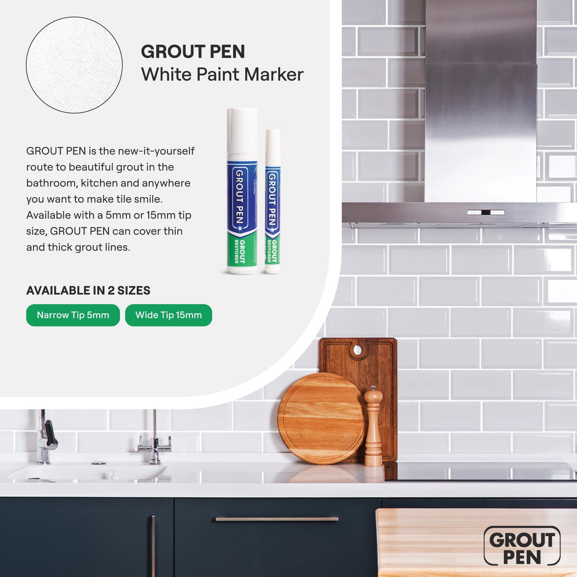 Grout Pen White Tile Paint Marker: Waterproof Grout Colorant and Sealer Pen - White, Wide 15mm Tip