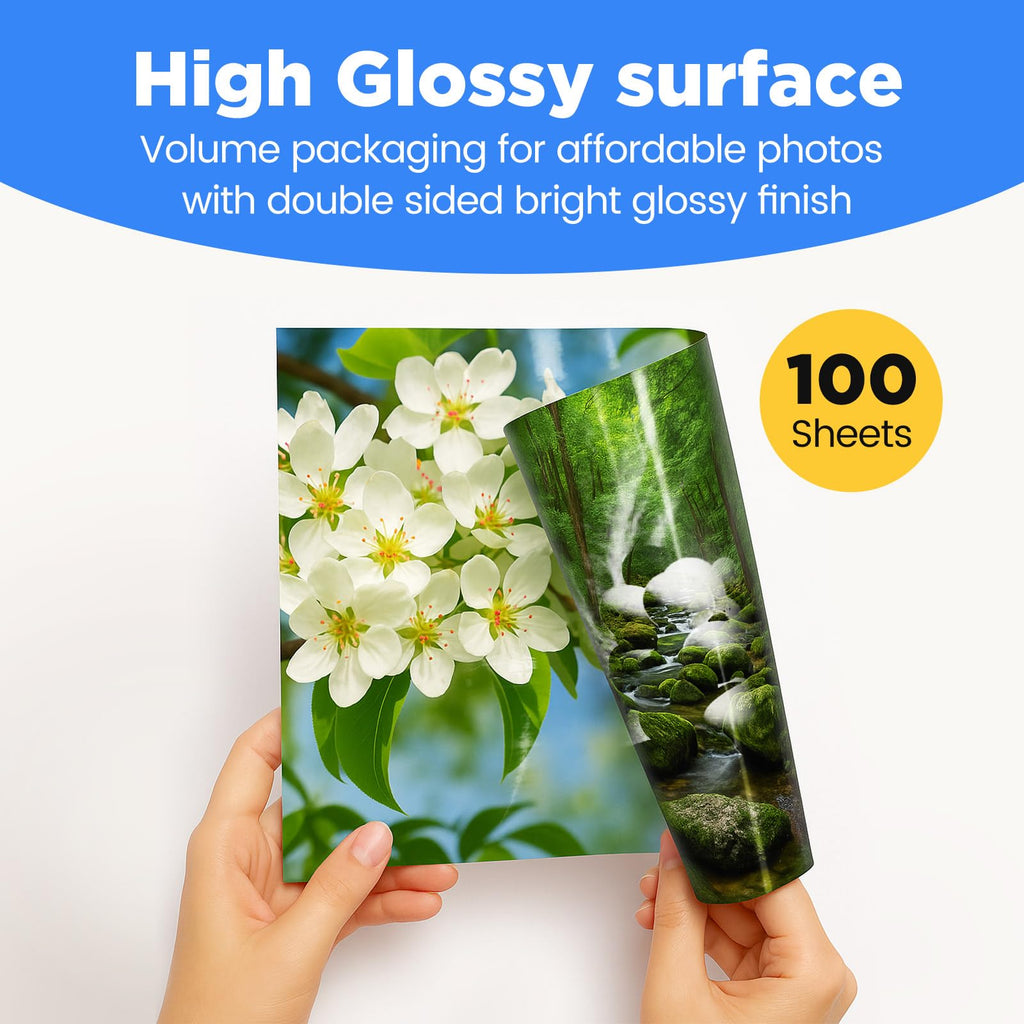 XXINMOH 100 Sheets Inkjet Glossy Brochure and Flyer Paper 8.5x11 Inch 37lbs 140gsm, Photo Printing Paper, Glossy Cardstock, Professional Quality Double Sided Instant Dry and Water-Resistant