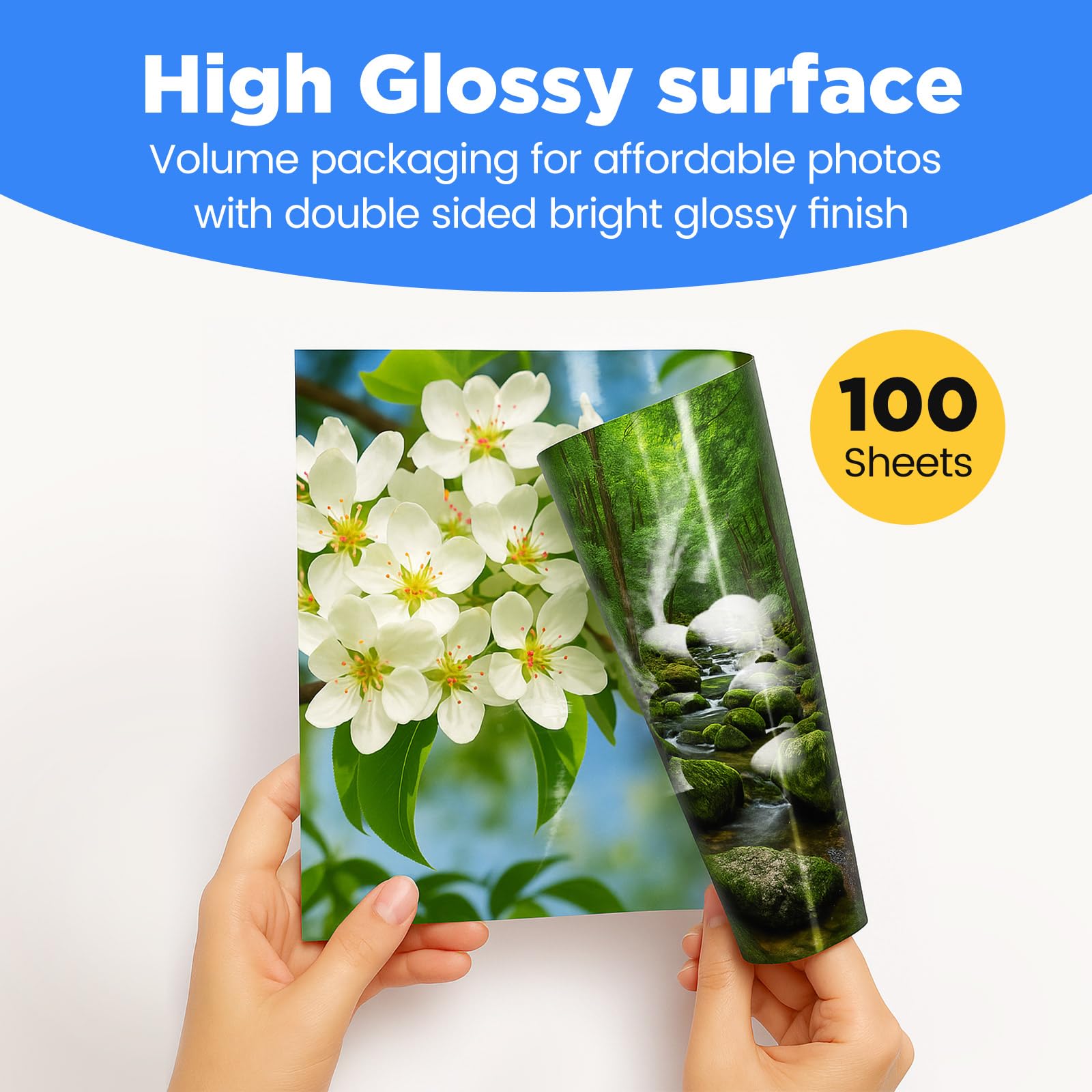 XXINMOH 100 Sheets Inkjet Glossy Brochure and Flyer Paper 8.5x11 Inch 37lbs 140gsm, Photo Printing Paper, Glossy Cardstock, Professional Quality Double Sided Instant Dry and Water-Resistant