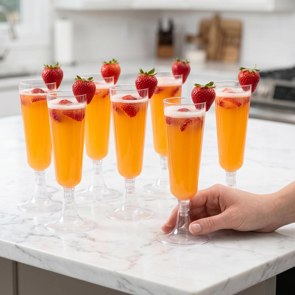Hedume 100 Pack Champagne Flutes, 5oz Disposable Clear Plastic Champagne Glasses, Toasting Flute Set for Mimosas, Bloody Mary's, Wine Glasses, Sodas, Cocktail Cups, Parfaits, Sundaes etc