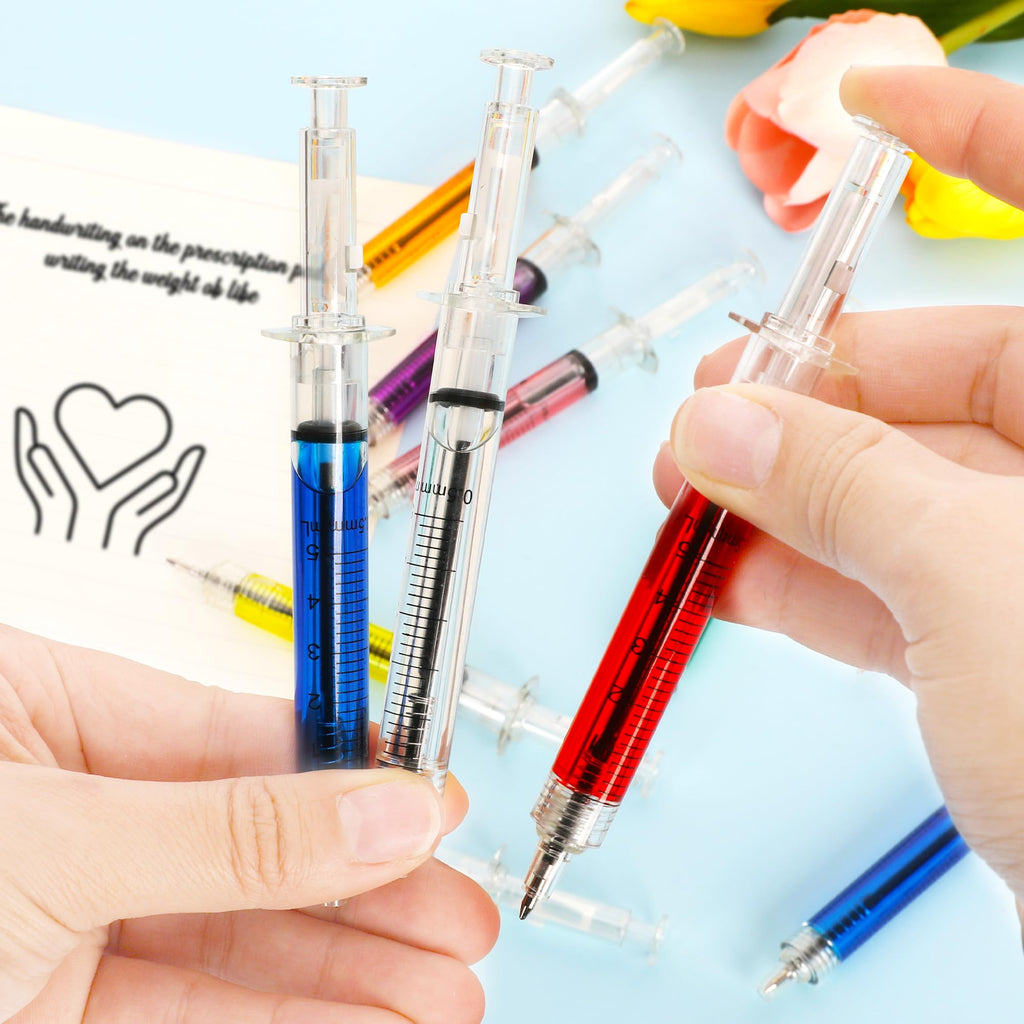 Ubabe 50 PCS Nursing Pens, Retractable Syringe Pens for Nurses, Multi-Color Nurse Pens, Funny Nurses Week Gifts Bulk, Black Ink Novelty Ballpoint Pens for Medical Assistants Student Hospital Nurse