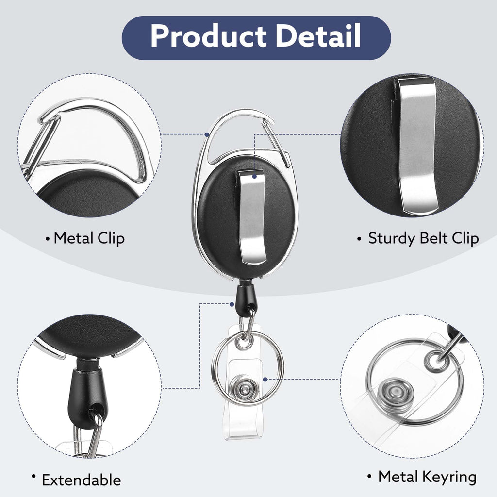 20 Pack Badge Reels Retractable ID Badge Holder with Carabiner Heavy Duty Badge Reel Clip and Key Chain for Work Office