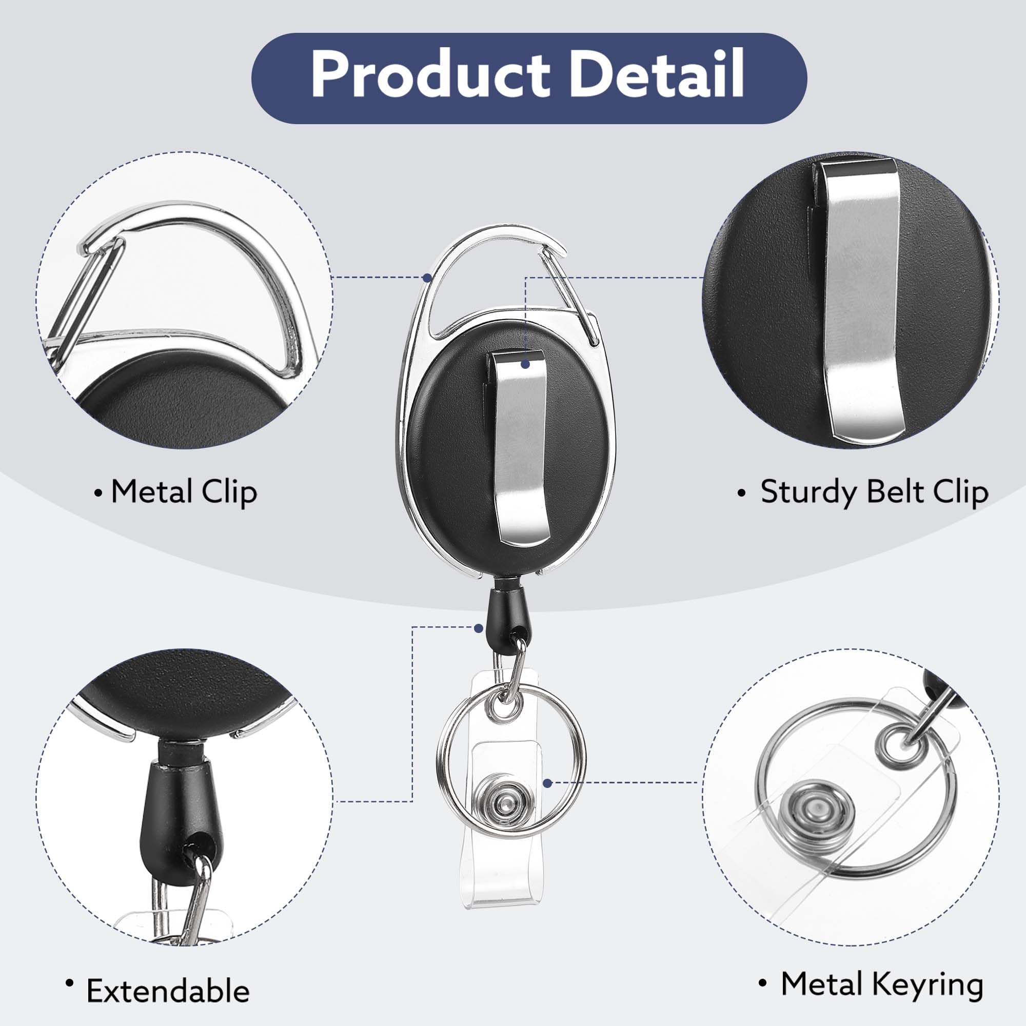 20 Pack Badge Reels Retractable ID Badge Holder with Carabiner Heavy Duty Badge Reel Clip and Key Chain for Work Office