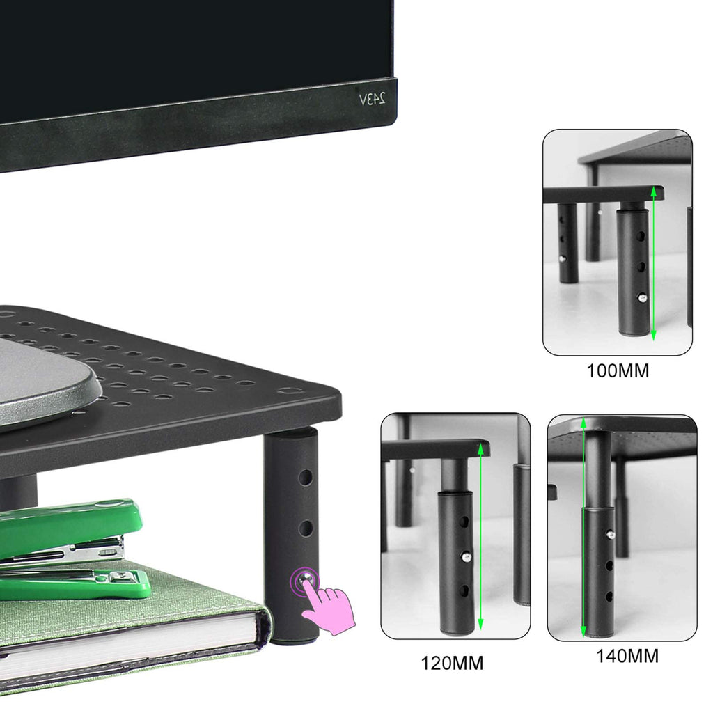 Bracwiser Monitor Stand Riser,3 Level Height Adjustable Desktop monitor stand for Computer, Laptop, Printer, Notebook with Vented Metal Platform 370X235MM 2 Packs,Black