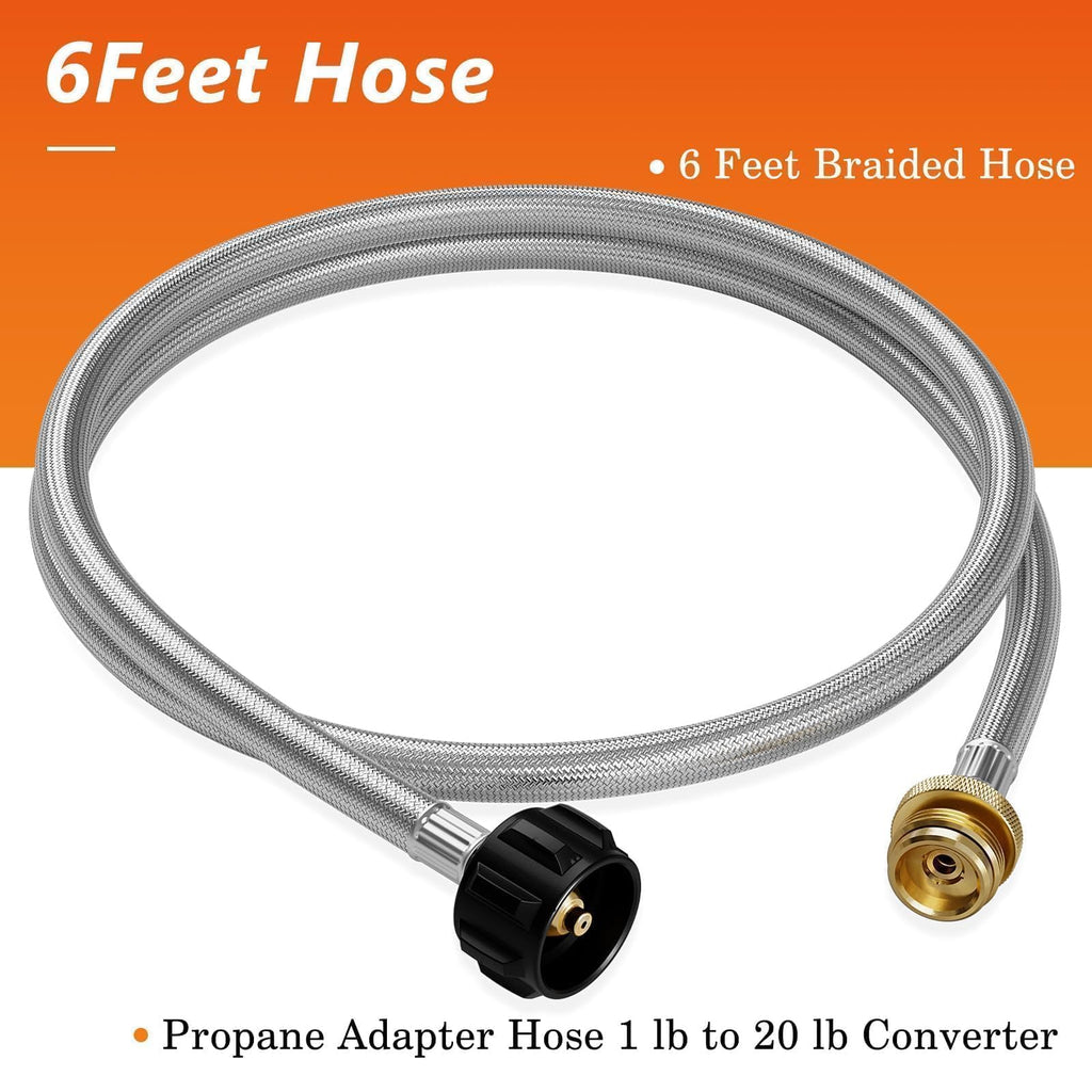 NUPICK 6 Feet Propane Hose Adapter 1lb to 20lb, Stainless Steel Propane Grill Hose for Buddy Heater, Weber Q, Coleman Camping Stove, Protable Grill