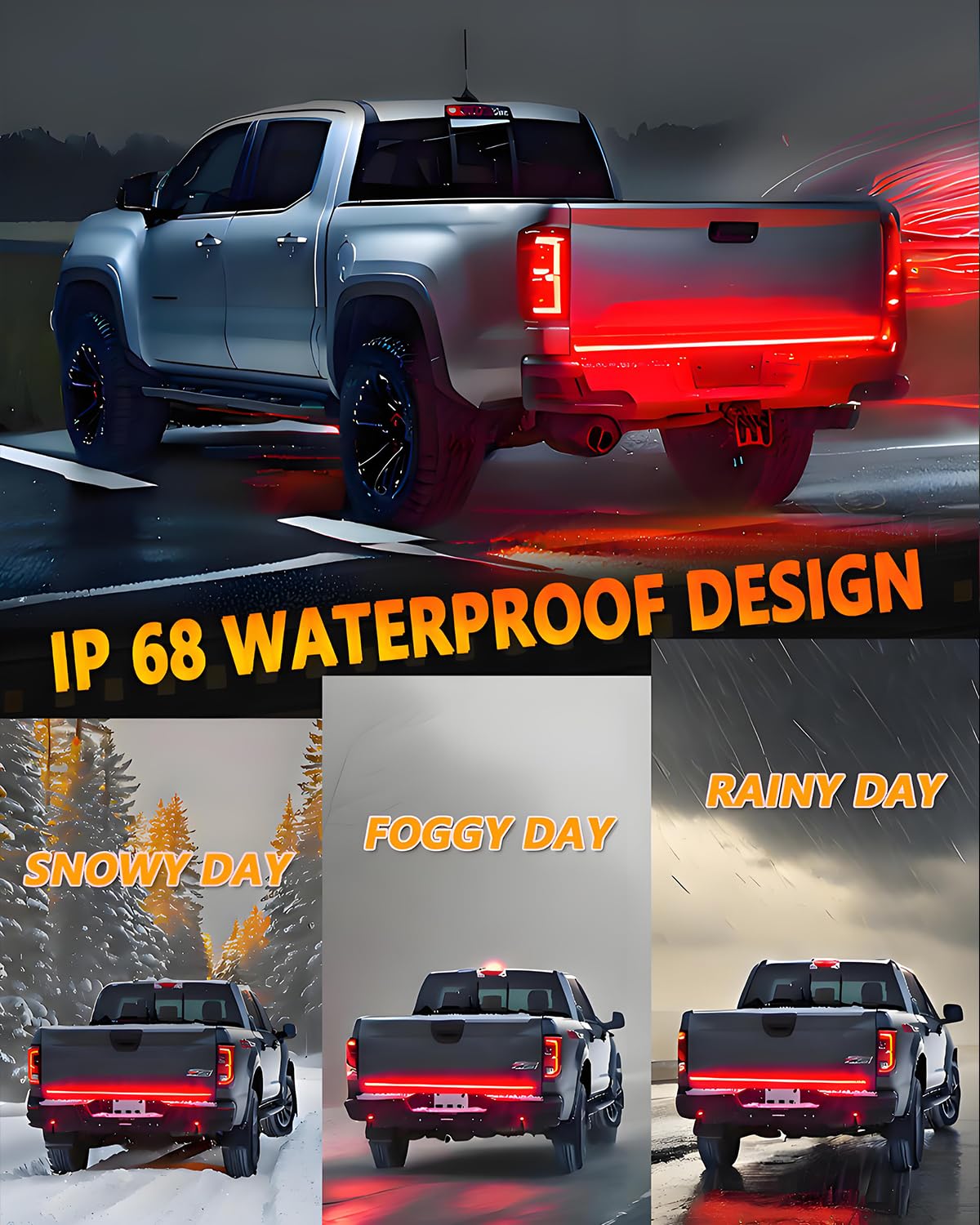 60inch Truck Tailgate Light Strip Bar, White/Red Reverse Light Brake Rear Turn Signal LED Strip for Pickup Trailer Cargo Tailgate Running Flash Light