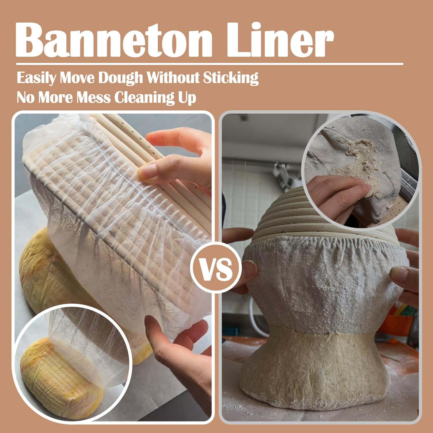 100 Pcs Banneton Liner,Banneton Bread Proofing Basket Non Woven Liners Non-Stick Dough,Bread Proofing Cover,Elastic Banneton Basket Liner for Prevents Dough from Sticking to Basket