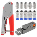 Coax Cable Crimper Tool Kit Coaxial Compression Tool Fitting Wire Stripper with 5PCS RG6 F Type Connector + 5PCS RG6 Coax Cable Extender