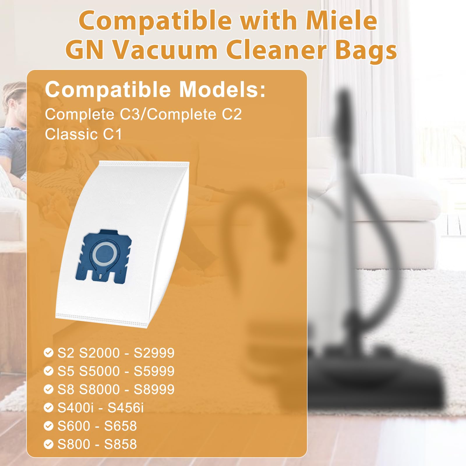 10 Pack 3D GN Vacuum Bags Replacement for Miele GN Dust Bags Fits for Complete C2 C3, Classic C1, S2 S5 S8 S400 S600 Series Vacuum Cleaners with 3 Motor Protection, Air Clean Exhaust Filters