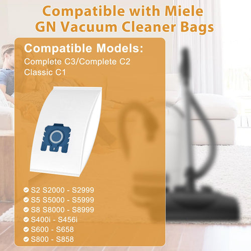 10 Pack 3D GN Vacuum Bags Replacement for Miele GN Dust Bags Fits for Complete C2 C3, Classic C1, S2 S5 S8 S400 S600 Series Vacuum Cleaners with 3 Motor Protection, Air Clean Exhaust Filters