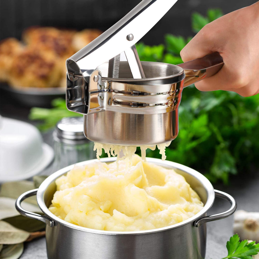 Potato Ricer Stainless Steel Masher, Large Capacity 15oz Potato Masher Kitchen Tool for Smooth Mashed Potatoes, Fruits, Vegetables, Premium Grade Ricer, Juicer, Vegetable Strainer with 3 Ricing Discs