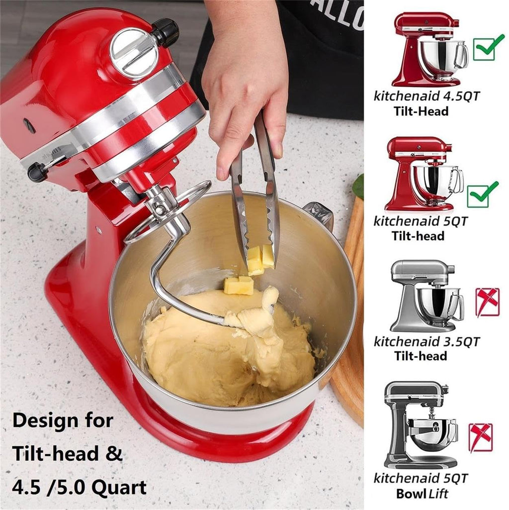 Dough Hook Dishwasher Safe for Kitchen Aid Tilt-Head and 4.5-5.0 Quart Mixers, Polished Stainless Steel Kneading Attachment for Bread,Pasta, Pizza...