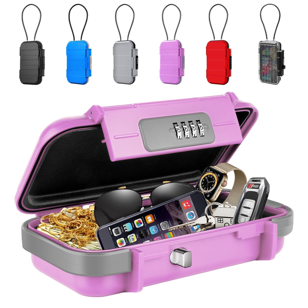 BKNOOU Travel Safe Portable Beach Safe Box Small Combination Safe Anti-Theft Lock Box Safe Waterproof Mini Security Case with Removable Wire Rope Security Box for Home,Office,Hotel,Cars,Travel