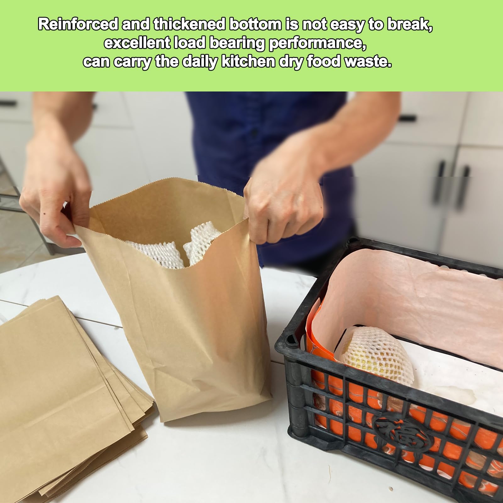 KAIHENG Kitchen Food Waste Bags, 50PCS Compostable Paper Garbage Bag, Recycling Paper Trash Bag for Dry Rubbish, Plastic Free