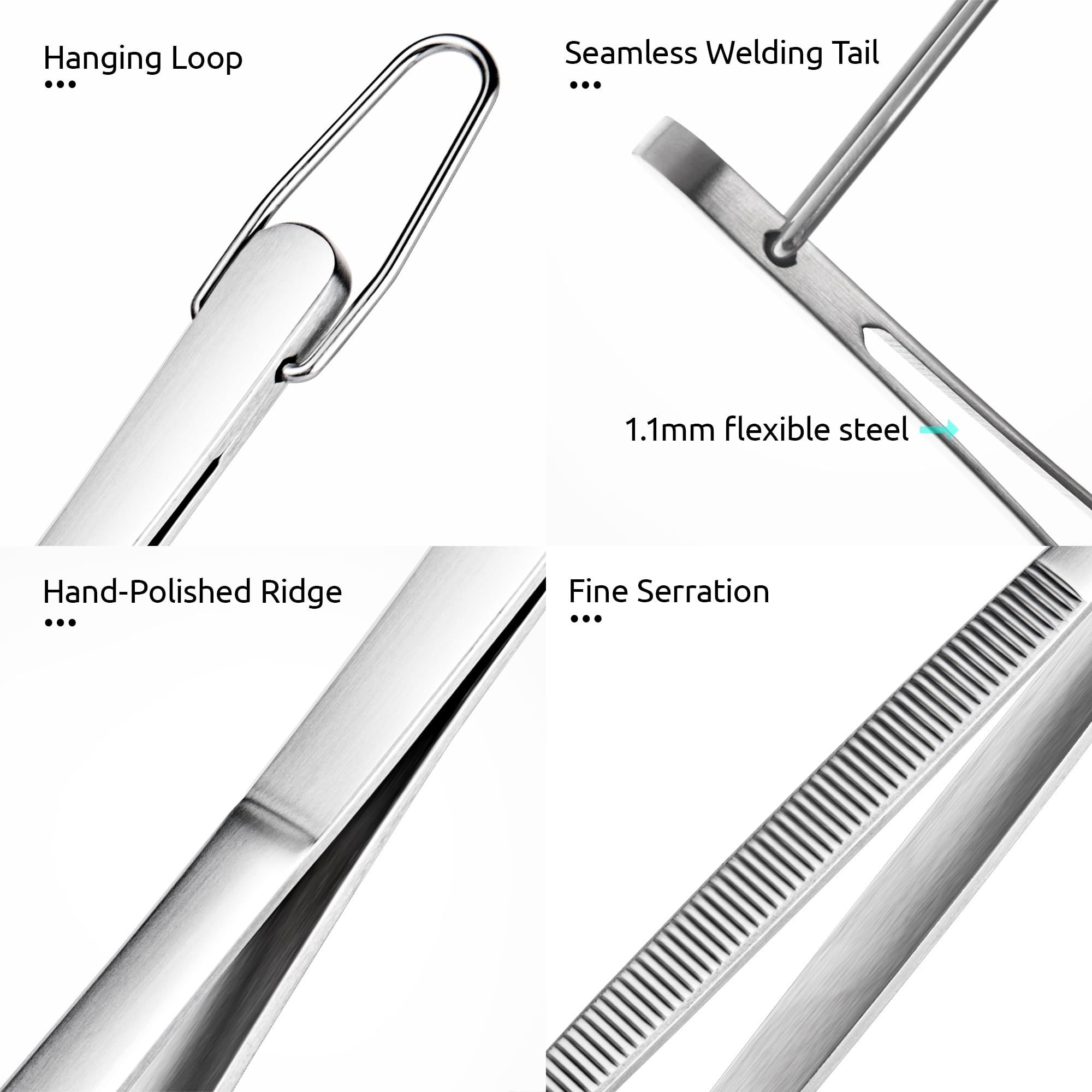 U-Taste 12" Kitchen Tweezer Tongs Set: 18/8 Stainless Steel Food-Grade Metal Cooking Tong, Flexible Pinching, Seamless-Welding, Non-Slip for Serving, Grilling, Frying, Feeding (Round & Pointed Tip)