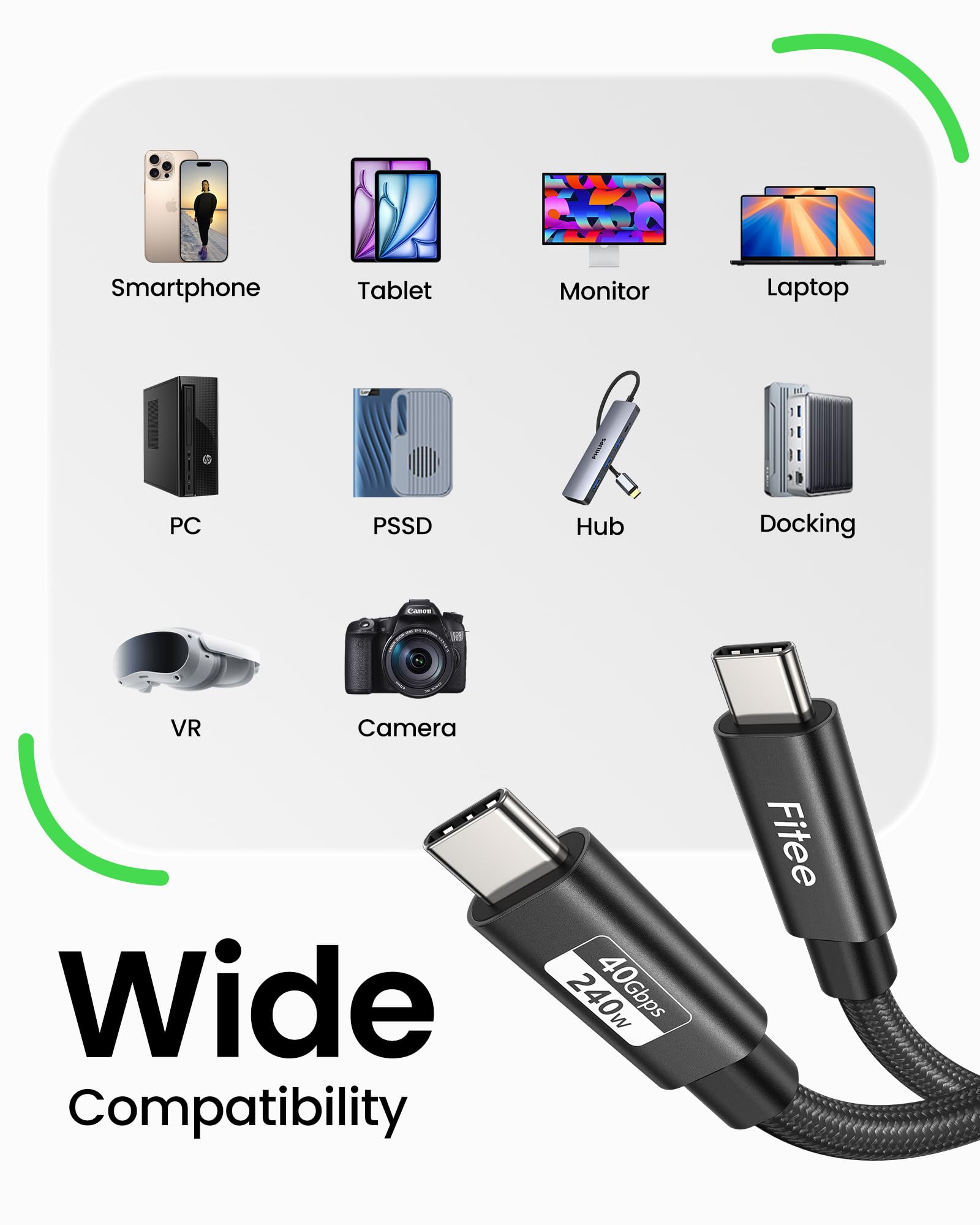 Fitee USB4 Cable for Thunderbolt 4 Cable [2 Pack 3FT], 40Gbps USB C Data Transfer Cable [8K/6K/5K@60Hz 4K@144Hz], PD3.1 240W Charging for iPhone 17, MacBook Pro, PSSD, Display, Docking, Monitor