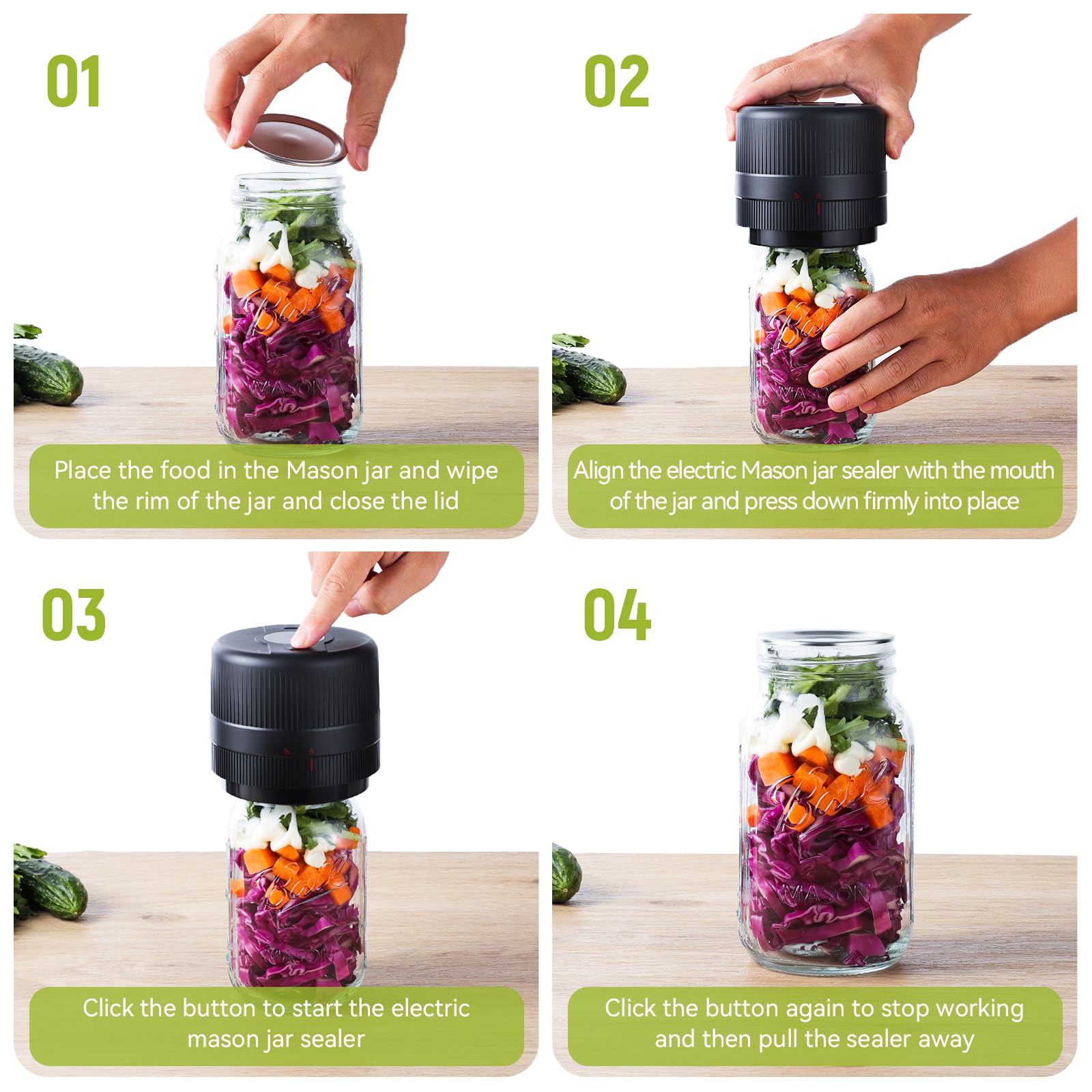 Yonktoo Electric Mason Jar Vacuum Sealer Kit with Auto-Stop Cordless One-Button Vacuum Sealer for Wide & Regular Mouth Jars, LED Display, Includes 8 Lids for Food Storage & Canning