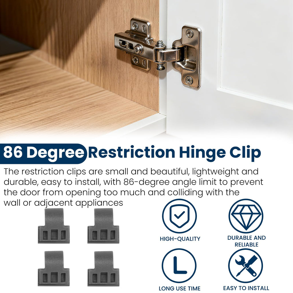 86 Degree Angle Restrictor Restriction Clips (50Pack), Hinge Restrictors for Cabinet Doors, Fit for Face Frame Hinges Kitchen Cabinet Door Restraints EH89