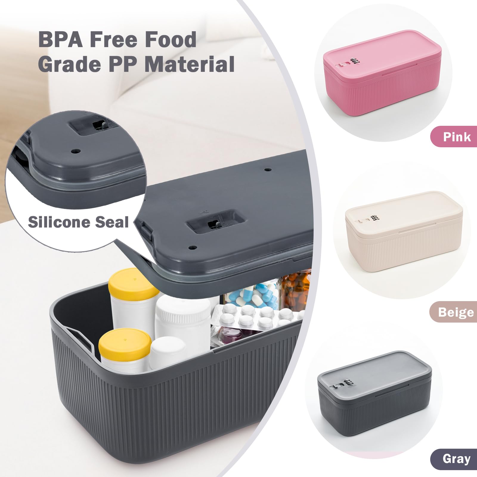 Lockable Storage Box, Small Lock Box with Locking Lid for Phone/Medicine Safe/Food Home/Fridge/Office/Personal Items/Travel/Gift,9.25 x 5.04 x 3.62’’