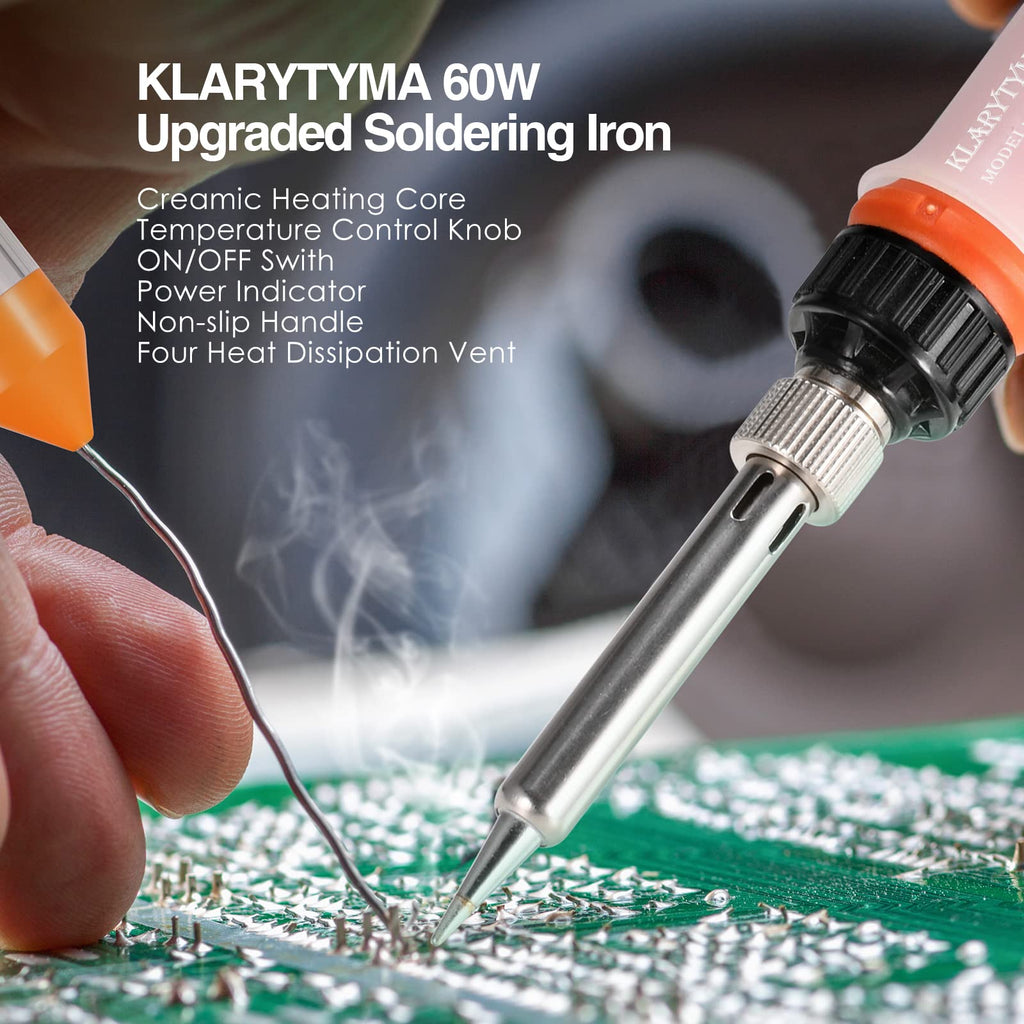 Soldering Iron Kit, KLARYTYMA 60W Upgraded Soldering Iron with ON-Off Switch, Adjustable Temperature and Fast Heating Thermostatic Design, for Circuit Board Repair and Electronic DIY Project