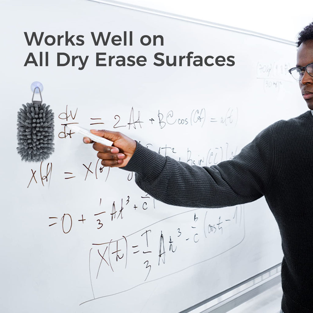 loukin Shag Dry Erase Eraser (3.4 fl oz Whiteboard Cleaner Included), Washable Microfiber White Board Eraser, for Classroom, Home and Office Use, Grey