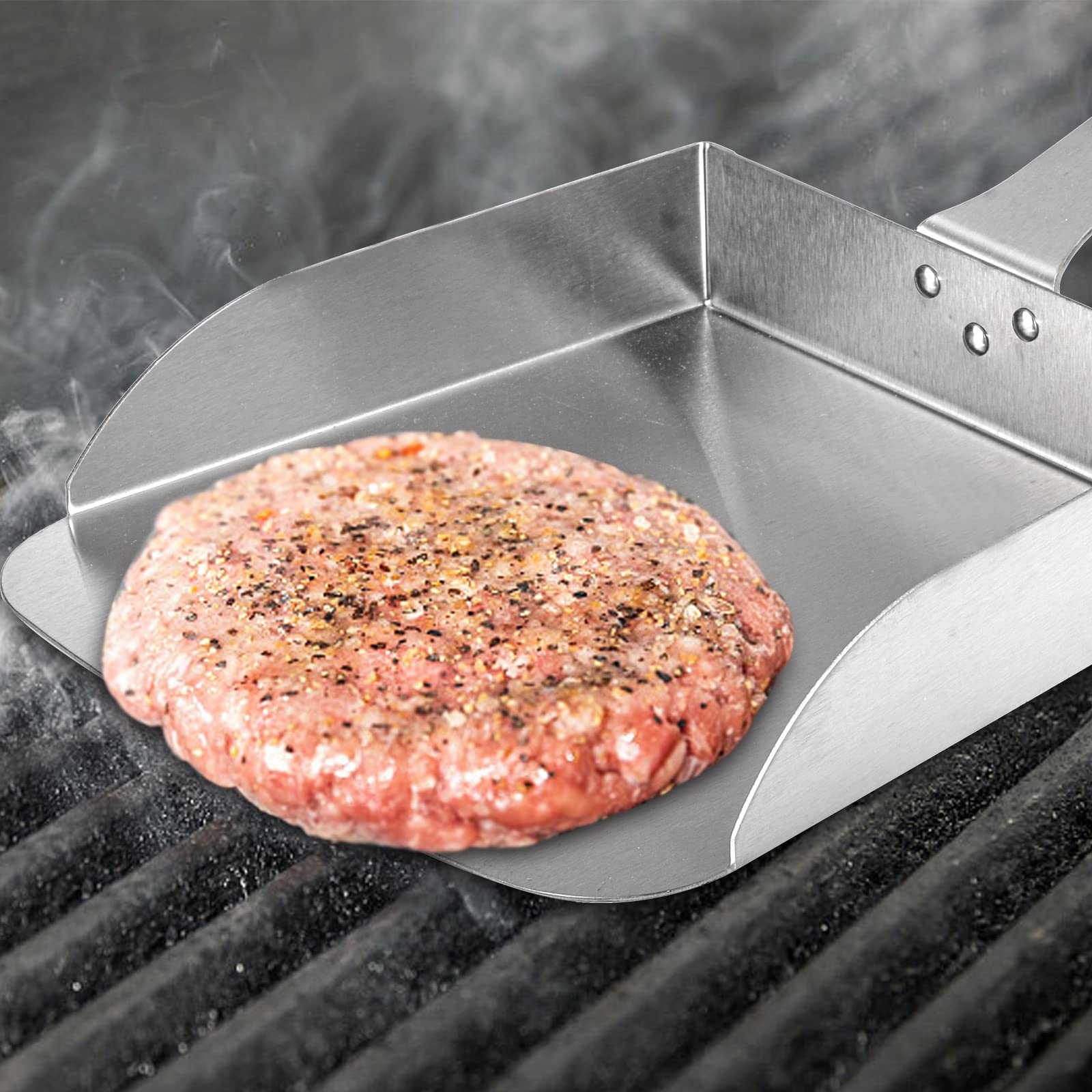 Yarlung 2 Pack Large Smash Burger Spatula, Stainless Steel Griddle BBQ Grill Shovel Scraper Scoop for Fried Food, Stir Fry, Hibachi Tools