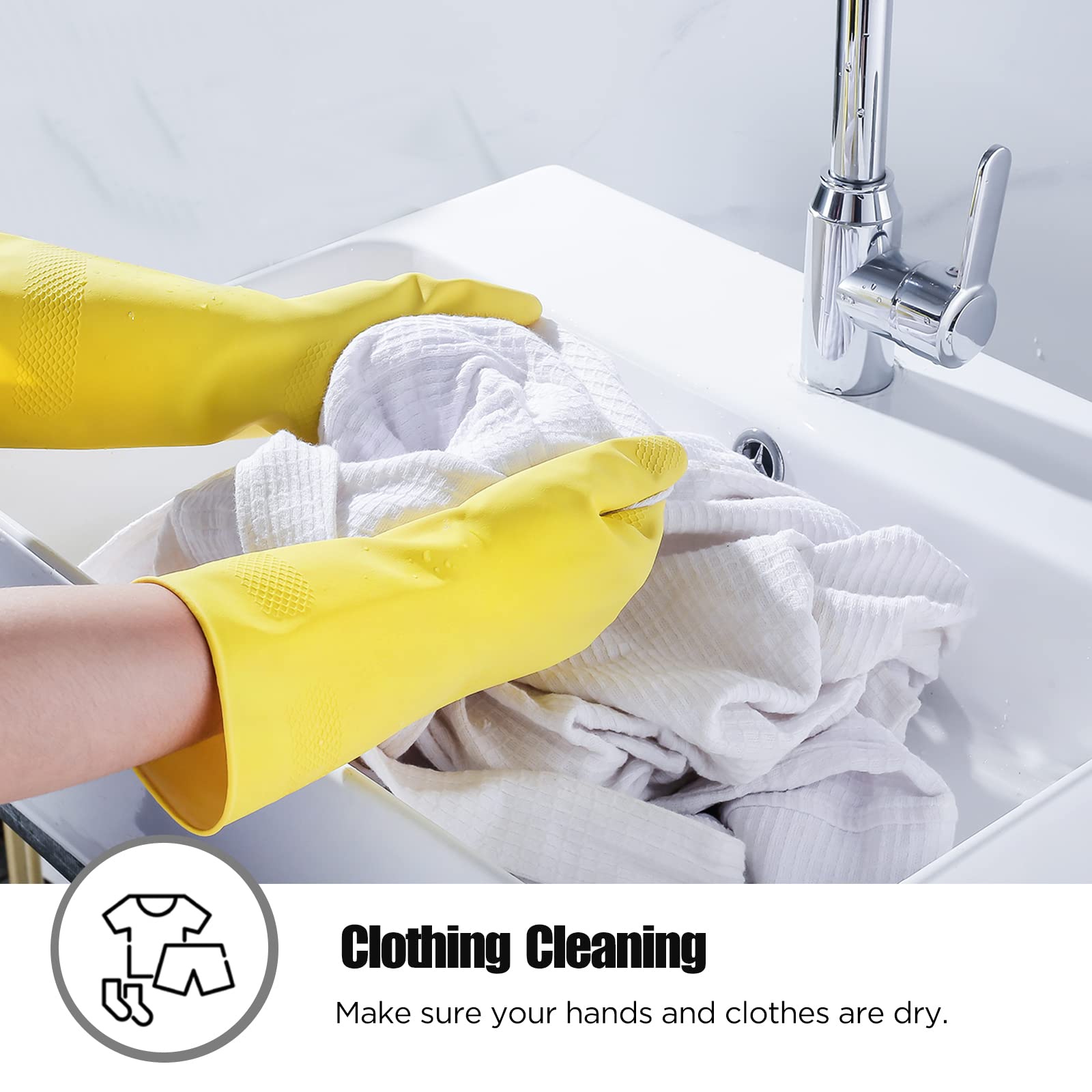 Rubber cleaning gloves yellow 6 Pairs for Household,Reuseable dishwashing gloves for Kitchen.(6,Medium)