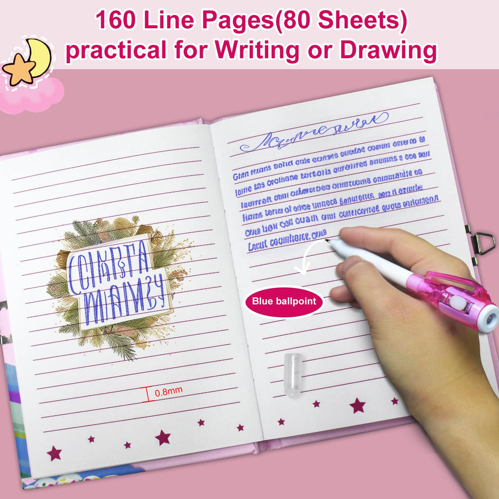Pop Girls Diary with Lock and Invisible Ink Double-end Pen, 7.5x5.4” 160 Lined Page Fidget Colorful Heart Girls Journal for Kids Secret Notebook Pen Set Birthday Gifts for Girls 5 6 7 8 9 10 Years Old