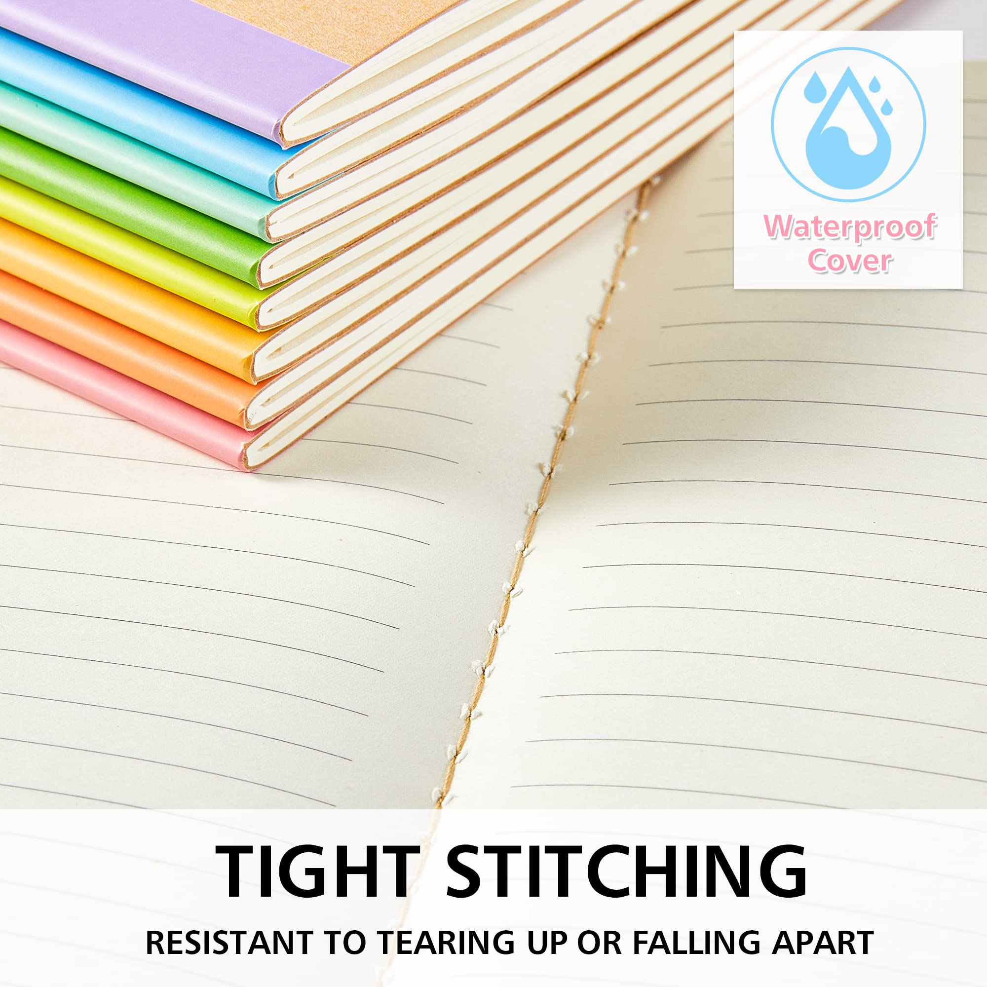 feela 16 Pack Composition Notebook Bulk, Kraft Cover Lined Blank College Ruled Travel Journals with Pastel Color Spine for Women Students Office, 60 Pages, 8.3”x 5.5”, A5, 8 Pastel Colors