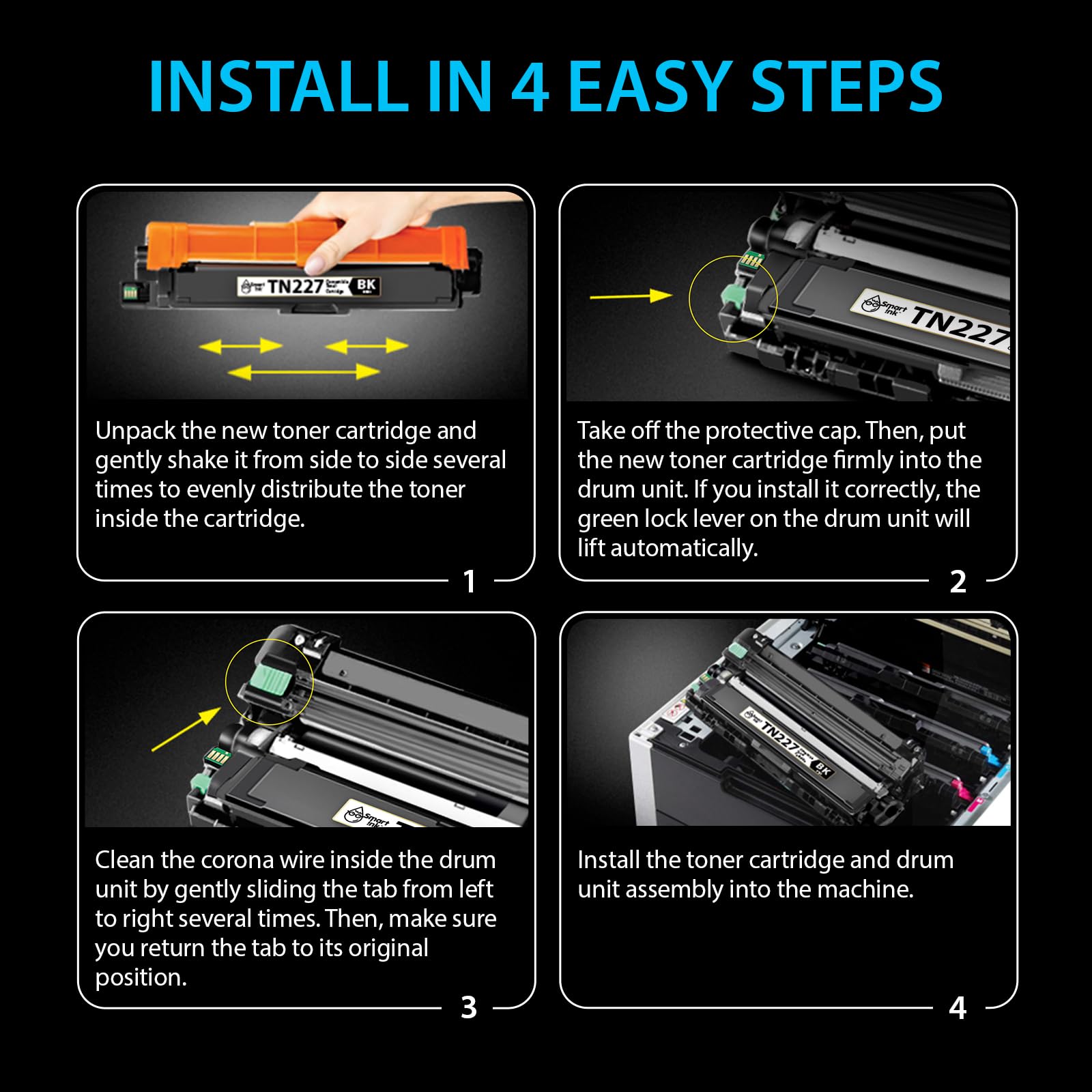 Smart Ink Compatible TN227 High Yield Toner Cartridge (2 Black Combo Pack) Replacement for Brother TN-227 TN-223 TN223bk TN227bk to use with MFC-L3770CDW HL-L3290CDW HL-L3270CDW MFC-L3710CW HL-L3210CW