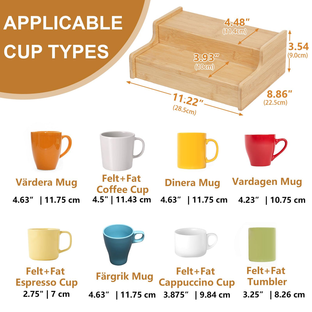 Hongtamoya 2-Tier Expandable Coffee Mug Holder, Countertop Station Bamboo Mug Cup Rack Coffee Bar Organizer, Tea Cups Stand for Cabinet, Multi-functional Mug Holder Shelf for Kitchen, Home