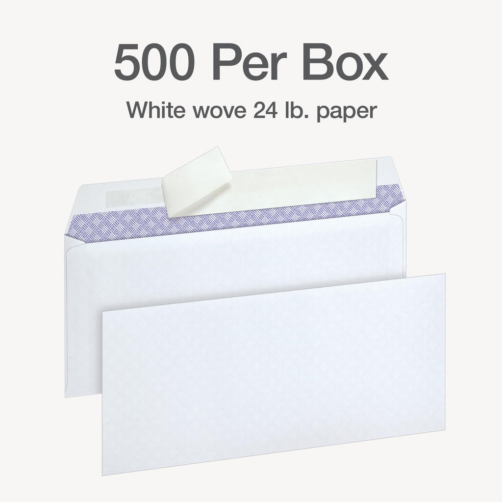 Oxford Envelopes, #10 Business Size, Security Tint, Peel & Seal Closure, 24 lb White Paper, Privacy Protection for Checks & Invoices, 500-Pack for Office or Home Mailing
